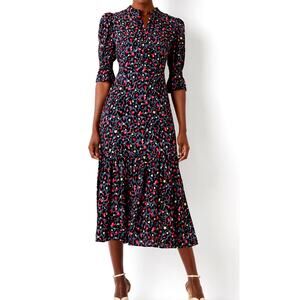 WYSE London Aimee Leopard Midi Dress Size 1 Fit S Ruffled Neckline 100% Viscose